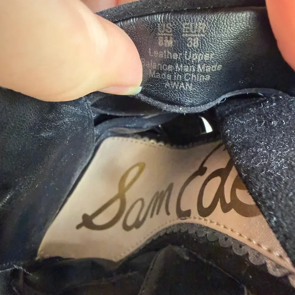 Sam Edelman Awan Black Suede Leather Espadrille Wedge Strappy Sandal Womens 8